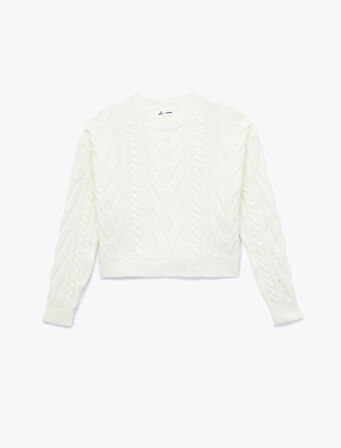 Uzun Kollu Bisiklet Yaka Saç Örgülü Triko Kazak