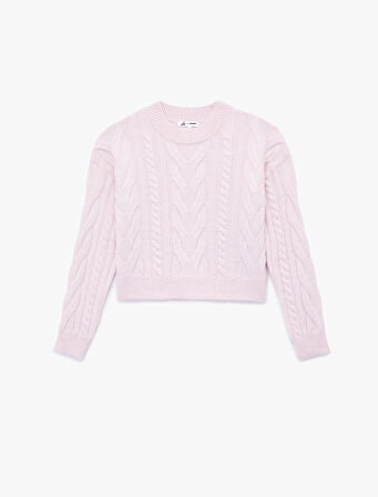 Uzun Kollu Bisiklet Yaka Saç Örgülü Triko Kazak