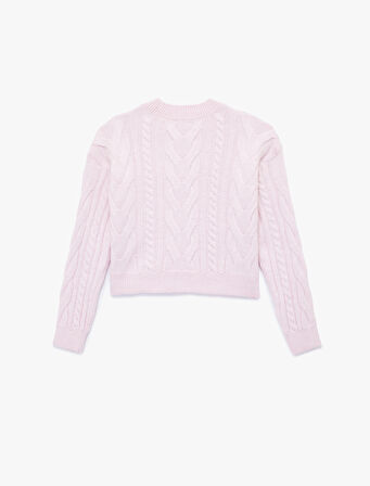 Uzun Kollu Bisiklet Yaka Saç Örgülü Triko Kazak