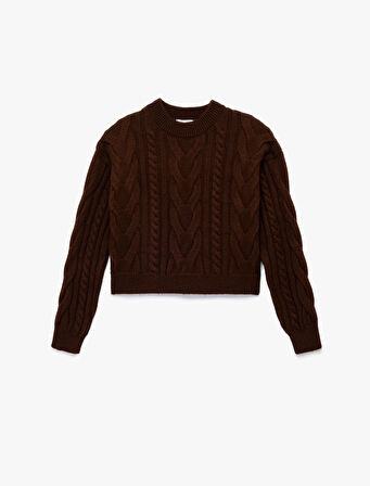 Uzun Kollu Bisiklet Yaka Saç Örgülü Triko Kazak