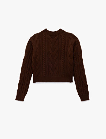 Uzun Kollu Bisiklet Yaka Saç Örgülü Triko Kazak