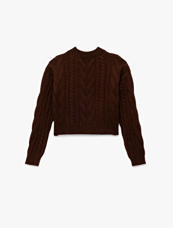 Uzun Kollu Bisiklet Yaka Saç Örgülü Triko Kazak