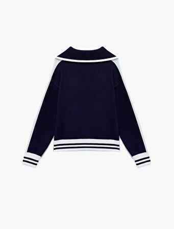 Fermuarlı Desenli Uzun Kollu Dik Yaka Triko Hırka