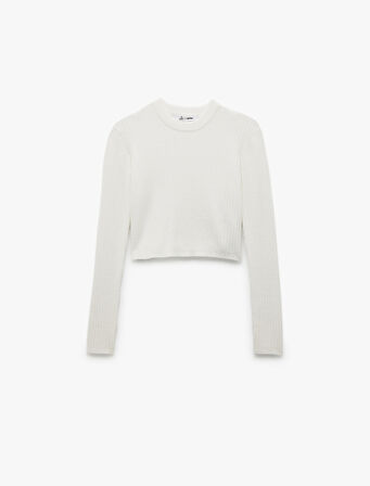 Uzun Kollu Bisiklet Yaka Triko Crop Kazak