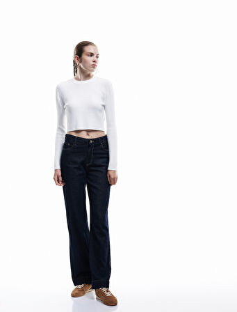 Uzun Kollu Bisiklet Yaka Triko Crop Kazak