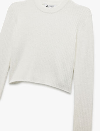 Uzun Kollu Bisiklet Yaka Triko Crop Kazak