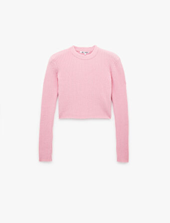 Uzun Kollu Bisiklet Yaka Triko Crop Kazak