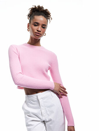 Uzun Kollu Bisiklet Yaka Triko Crop Kazak