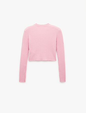 Uzun Kollu Bisiklet Yaka Triko Crop Kazak