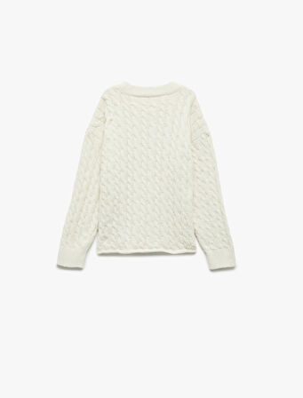 Uzun Kollu Bisiklet Yaka Örgü Detaylı Triko Kazak