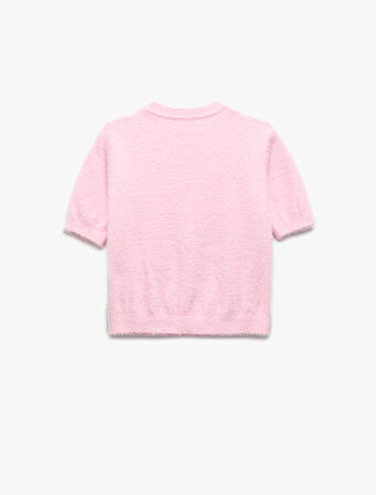 İnci Boncuk Detaylı Kısa Kollu Bisiklet Yaka Triko Kazak