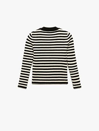 Uzun Kollu Bisiklet Yaka Çizgili Triko Kazak