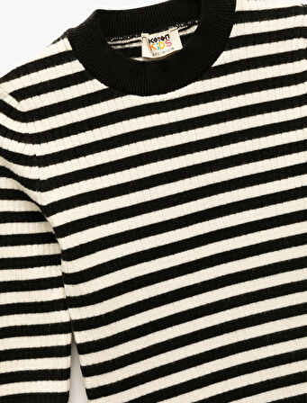 Uzun Kollu Bisiklet Yaka Çizgili Triko Kazak
