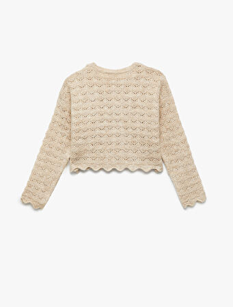 Dantel Detaylı Uzun Kollu Bisiklet Yaka Triko Kazak