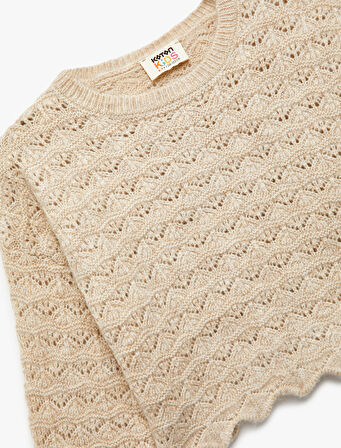 Dantel Detaylı Uzun Kollu Bisiklet Yaka Triko Kazak