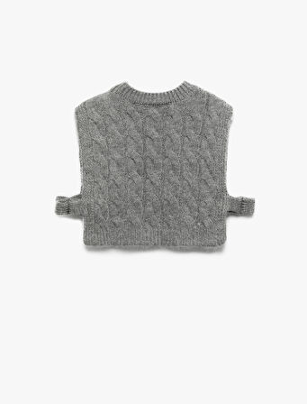 Bisiklet Yaka Kolsuz Bağlama Detaylı Crop Triko Süveter