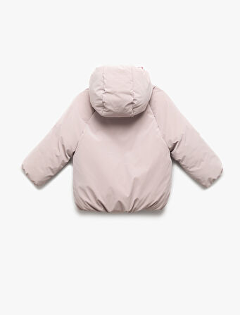 Kapşonlu Uzun Kollu Cepli Şişme Mont 