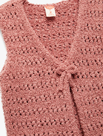 Bağlama Detaylı V Yaka Kolsuz Triko Basic Yelek