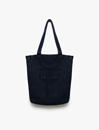 Cep Detaylı Saplı Denim Tote Çanta