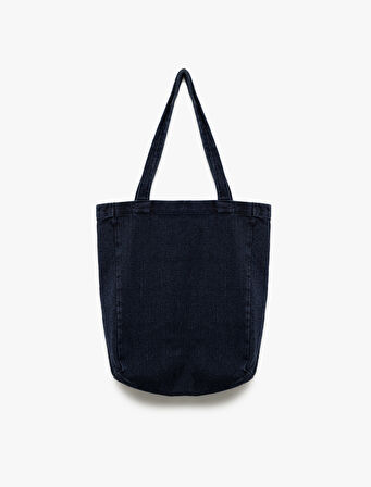 Cep Detaylı Saplı Denim Tote Çanta