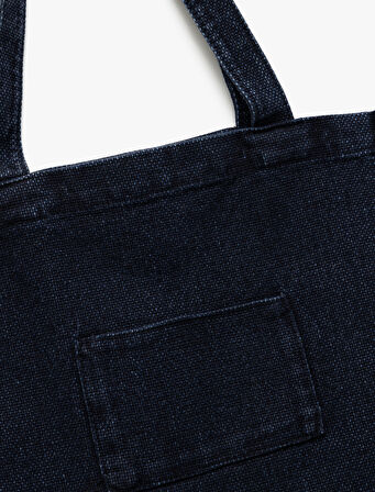 Cep Detaylı Saplı Denim Tote Çanta