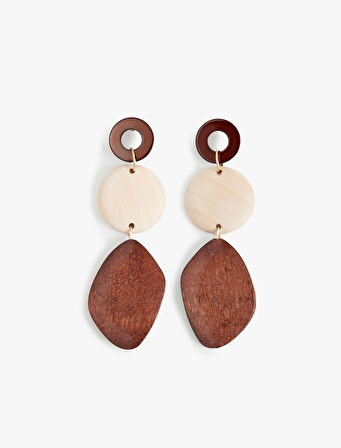 Büyük Boy Sallantılı Ahşap Geometrik Küpe