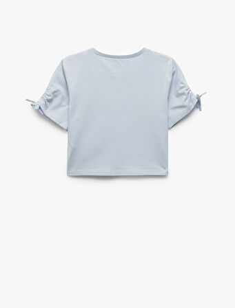 Pamuklu Kedi Baskılı Bisiklet Yaka Kısa Kollu Tişört