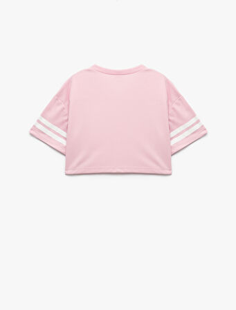 V Yaka Kısa Kollu Crop Oversize Kolej Baskılı Tişört