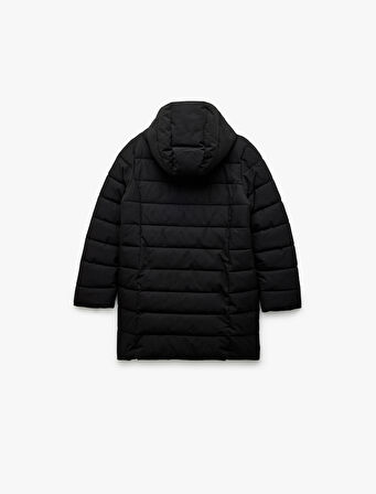 Astarlı Cepli Fermuarlı Uzun Kollu Su İtici Kapüşonlu Şişme Mont