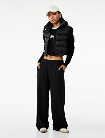 Dik Yaka Fermuarlı Uzun Kollu Cepli Slim Fit Şişme Mont