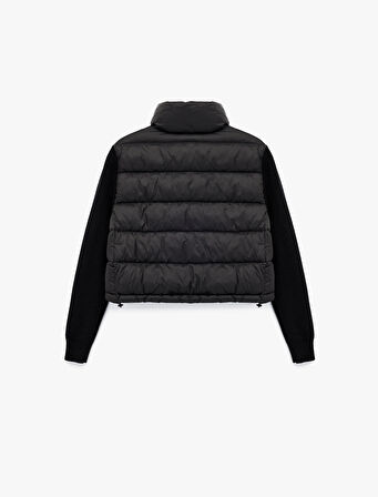 Dik Yaka Fermuarlı Uzun Kollu Cepli Slim Fit Şişme Mont