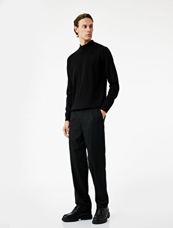 Uzun Kollu Regular Fit Dik Yaka Basic Triko Kazak