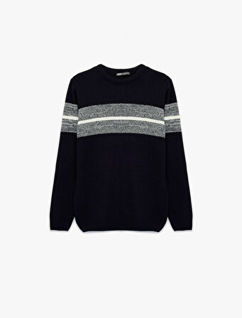 Uzun Kollu Çizgi Detaylı Bisiklet Yaka Kışlık Triko Kazak