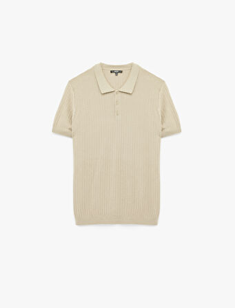 Regular Fit Kısa Kollu Pamuklu Dokulu Düğmeli Polo Yaka Triko Tişört