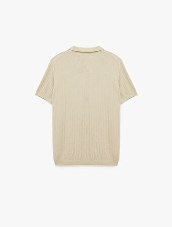 Regular Fit Kısa Kollu Pamuklu Dokulu Düğmeli Polo Yaka Triko Tişört