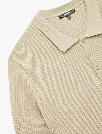 Regular Fit Kısa Kollu Pamuklu Dokulu Düğmeli Polo Yaka Triko Tişört