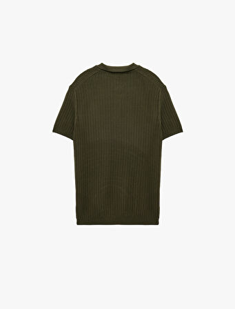 Regular Fit Kısa Kollu Pamuklu Dokulu Düğmeli Polo Yaka Triko Tişört