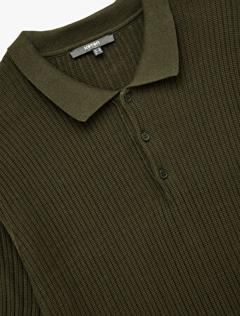 Regular Fit Kısa Kollu Pamuklu Dokulu Düğmeli Polo Yaka Triko Tişört