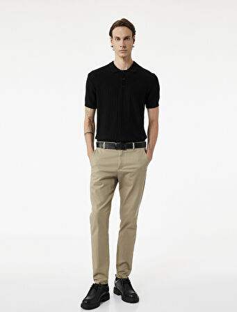 Regular Fit Kısa Kollu Pamuklu Dokulu Düğmeli Polo Yaka Triko Tişört