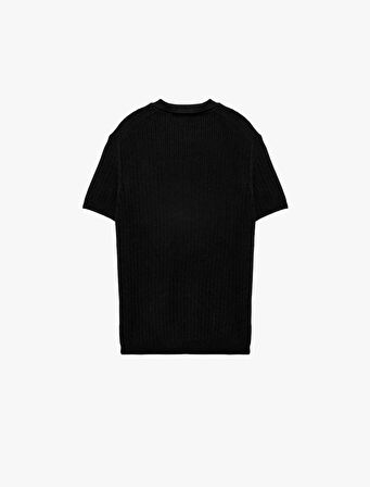 Regular Fit Kısa Kollu Pamuklu Dokulu Düğmeli Polo Yaka Triko Tişört