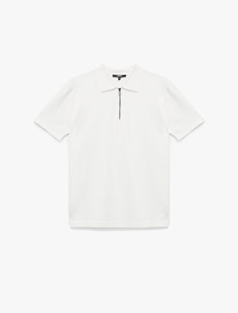 Viskon Regular Fit Polo Yaka Yarım Fermuarlı Kısa Kollu Triko Tişört