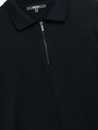 Viskon Regular Fit Polo Yaka Yarım Fermuarlı Kısa Kollu Triko Tişört