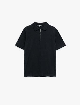 Viskon Regular Fit Polo Yaka Yarım Fermuarlı Kısa Kollu Triko Tişört