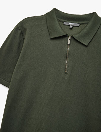 Viskon Regular Fit Polo Yaka Yarım Fermuarlı Kısa Kollu Triko Tişört