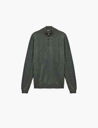 Uzun Kollu Yarım Fermuarlı Triko Kazak