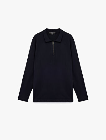 Uzun Kollu Basic Viskon Yarım Fermuarlı Triko Kazak