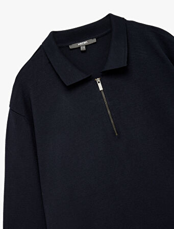 Uzun Kollu Basic Viskon Yarım Fermuarlı Triko Kazak