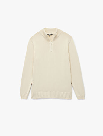 Pamuklu Uzun Kollu Yarım Fermuarlı Triko Kazak