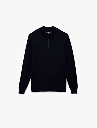 Pamuklu Uzun Kollu Yarım Fermuarlı Triko Kazak