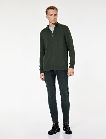 Pamuklu Uzun Kollu Yarım Fermuarlı Triko Kazak